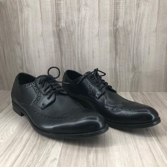 Stacy Adams Shoes Mens 11.5M Black Leather Wingtip Lace Up Derby Oxfords - Picture 3 of 10